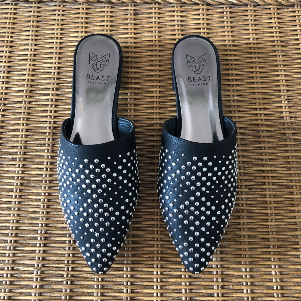 Black Studded Mules - 7